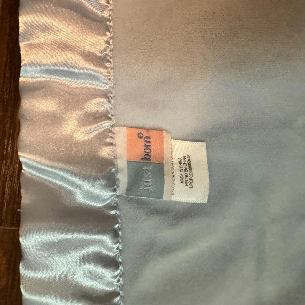Just Born Blue Baby Reversible Blanket Puppy Dog Embroidered Satin‎ Trim 30 x 40